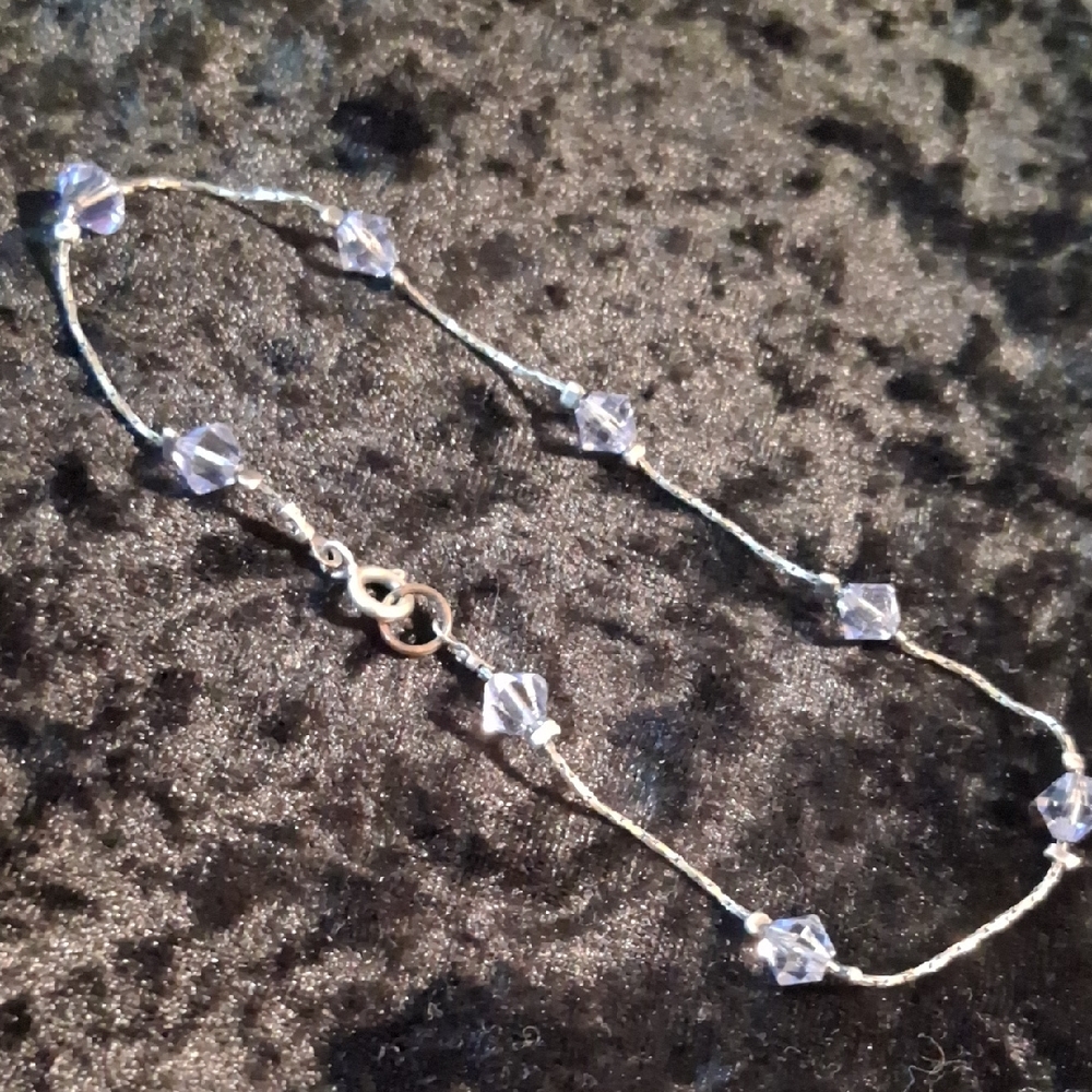 Dainty Silver and Purple Flower Charm Bracelet